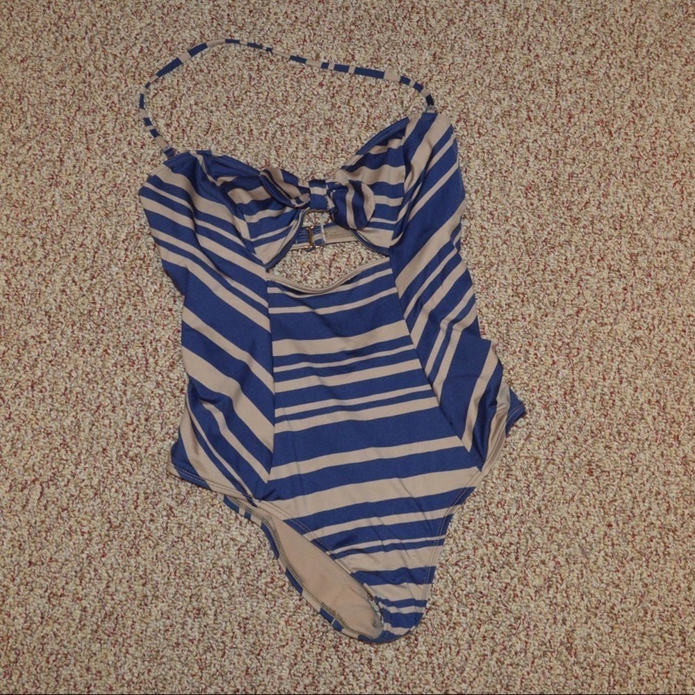 Bar III Nude and Navy Striped One Piece